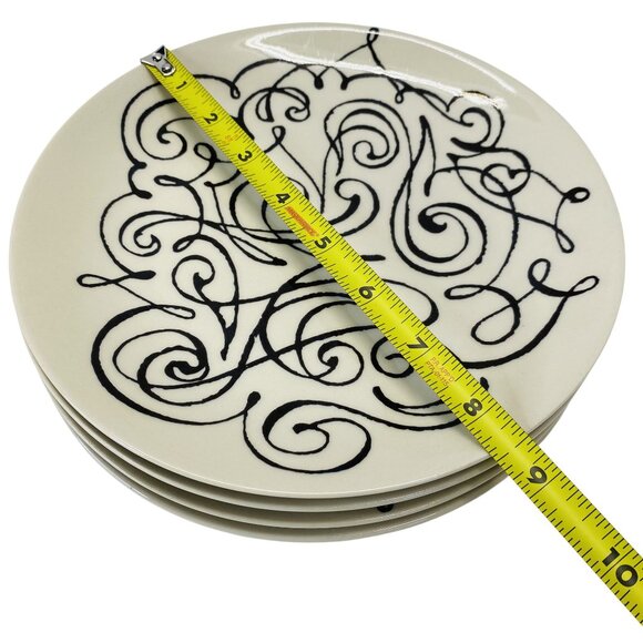 Crate & Barrel Set Of 4 Black & White Swirl Design Salad Plates 8.5" Elvis Swift - Picture 8 of 8